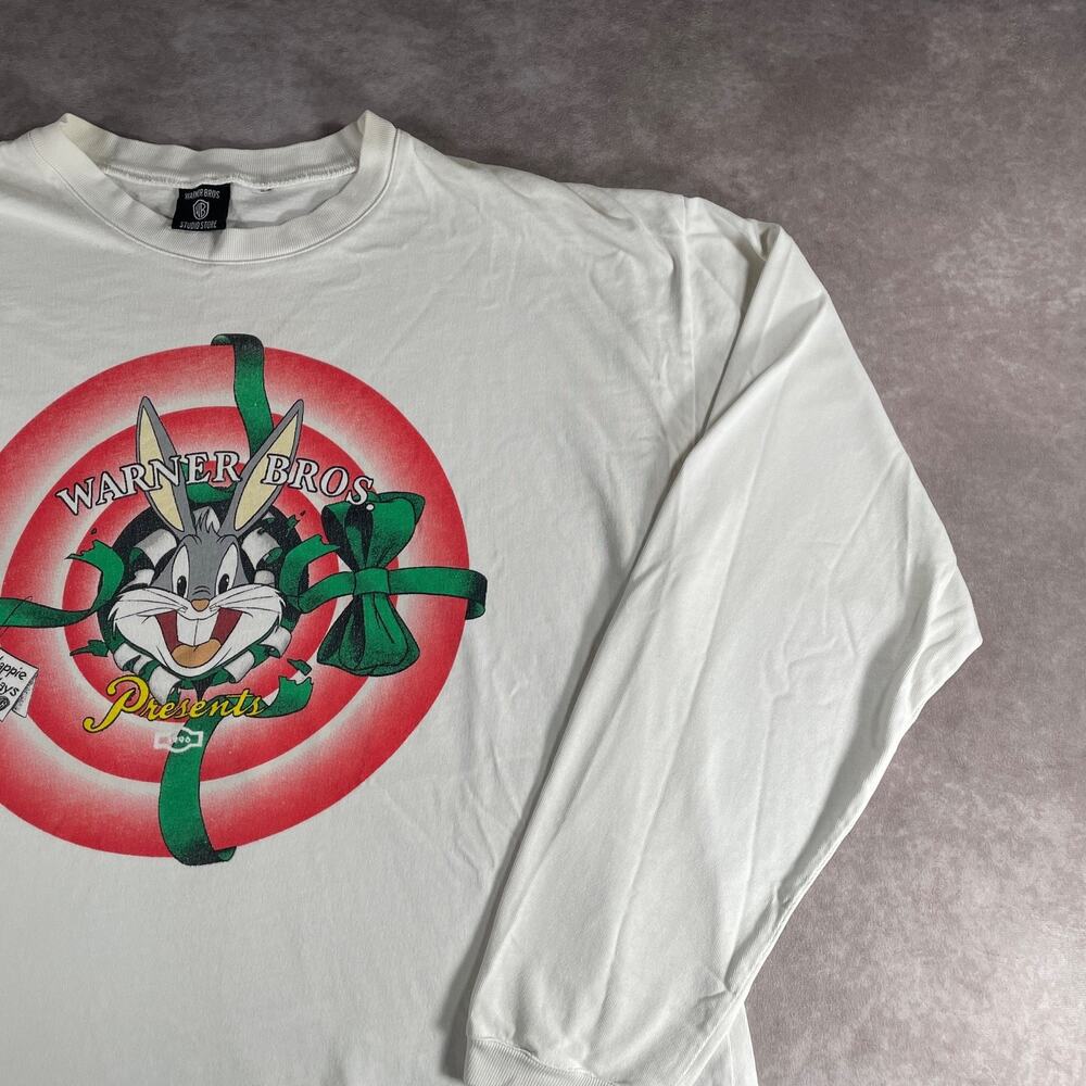 Vintage 90s Warner Bros Bugs Bunny Happie Holidays T-Shirt White Men's Size XL